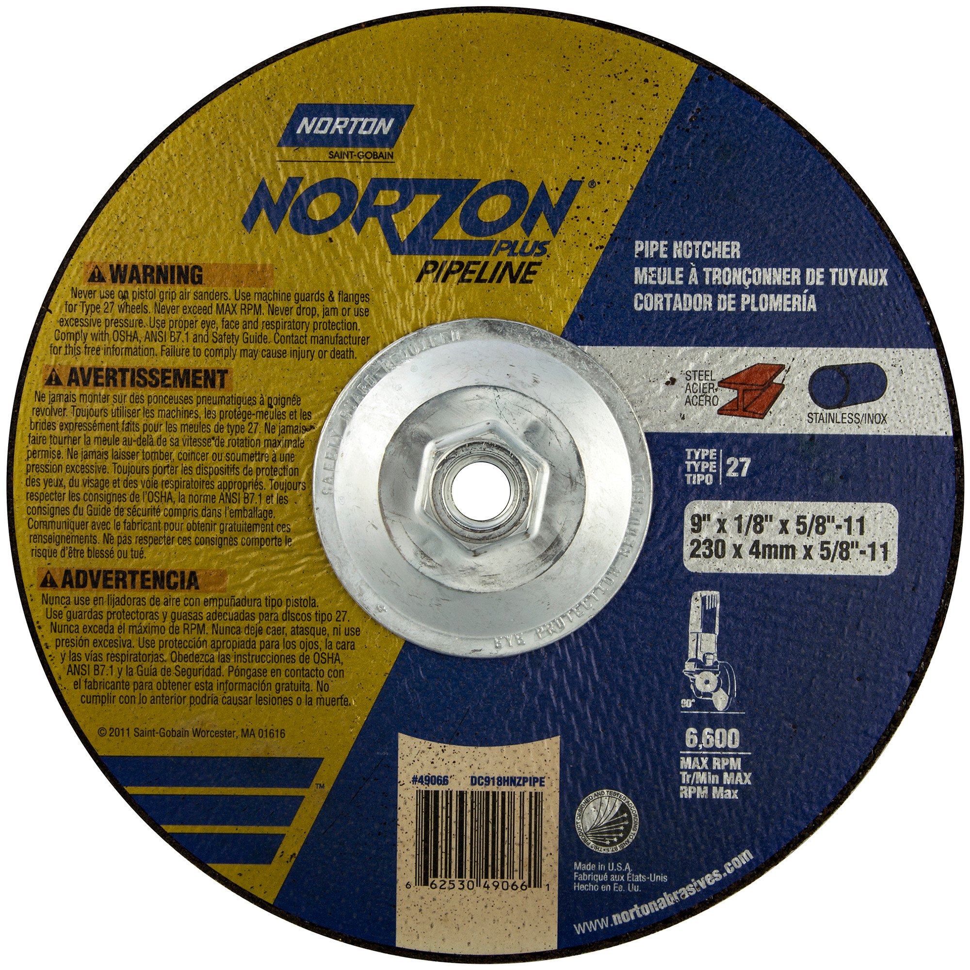 Norton Abrasives 9 x 1/8 x 5/8 - 11 In. Wheel